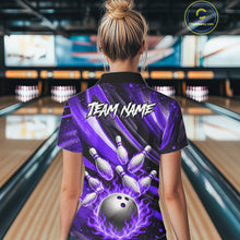 Load image into Gallery viewer, Custom Purple Flaming Silver Bowling Jersey For Women, Bowling League Team Shirts Polo &amp; Quarter Zip TDM6550