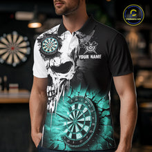 Load image into Gallery viewer, Personalized Grunge Skull Crack Wall Men Dart Shirts Custom Darts League Team Jerseys |Turquoise TDM2784