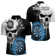 Load image into Gallery viewer, Personalized Grunge Skull Crack Wall Men Dart Shirts Custom Scary Darts League Team Jerseys |Blue TDM2785