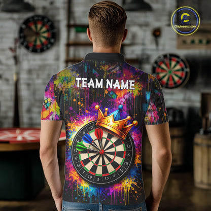 Funny Colorful Crown Dartboard Splash Darts Shirt For Men Custom Darts Jersey Team Polo & 1/4 Zip TDM5762