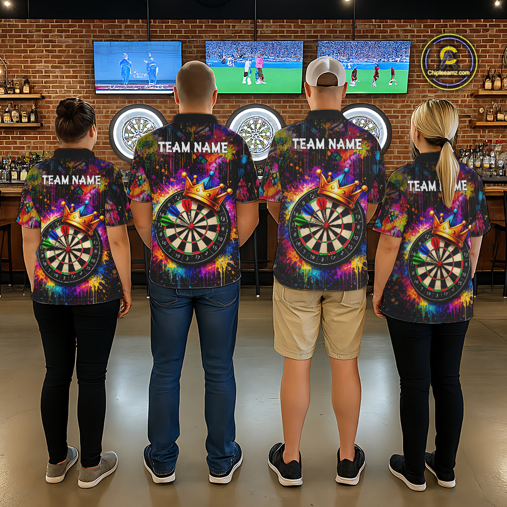 Funny Colorful Crown Dartboard Splash Darts Shirt For Women Custom Darts Jersey Team Polo & 1/4 Zip TDM5762