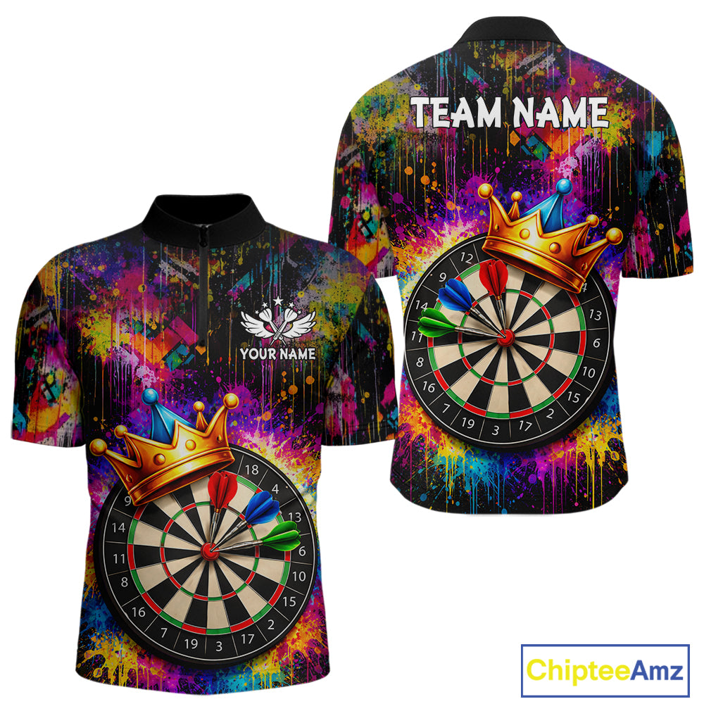 Funny Colorful Crown Dartboard Splash Darts Shirt For Men Custom Darts Jersey Team Polo & 1/4 Zip TDM5762