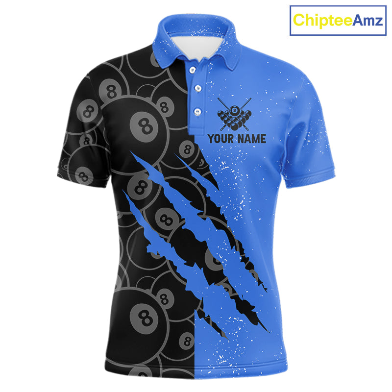 Custom Grunge Black And Blue 8 Ball Billiard Shirt For Men, Pool Team Jersey Polo & 1/4 Zip TDM5962