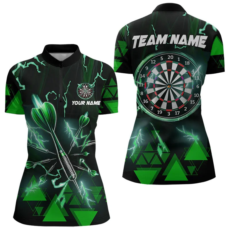Green Darts Arrow Thunder Lightning Dart Shirts For Women Custom Dart Team Jerseys Polo & 1/4 Zip TDM3766