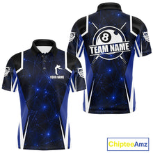 Load image into Gallery viewer, Custom 8 Ball Pool Billiard Shirt For Men, Blue Geometric Billiard Team Jersey Polo &amp; 1/4 Zip TDM6130