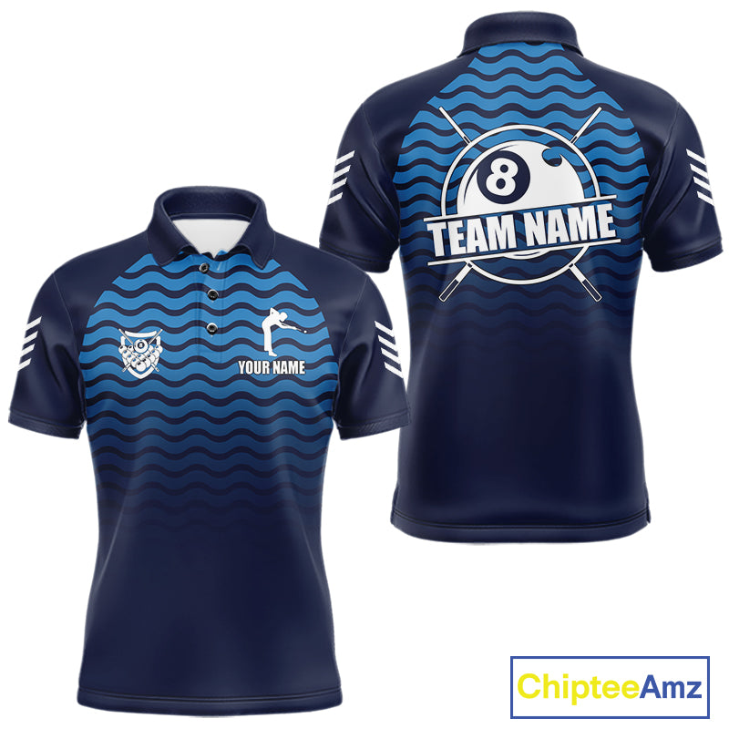 Blue 8 Ball Pool Billiard Jersey For Men Custom Polo & Quarter Zip Billiard Shirt For Team TDM6131