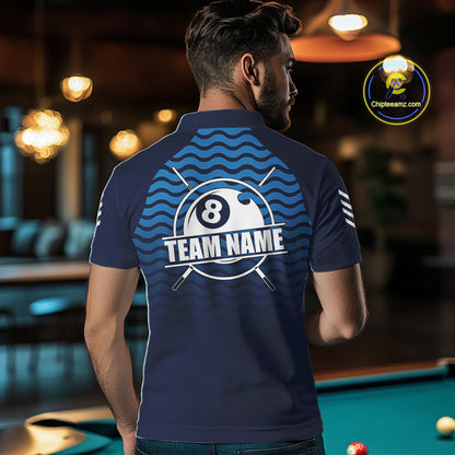 Blue 8 Ball Pool Billiard Jersey For Men Custom Polo & Quarter Zip Billiard Shirt For Team TDM6131