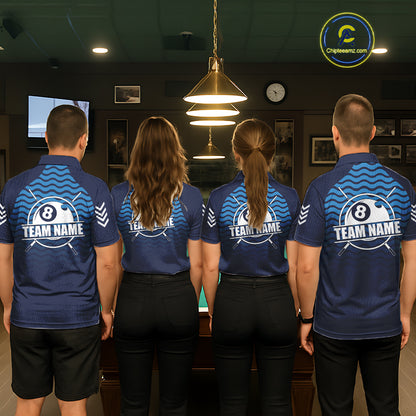 Blue 8 Ball Pool Billiard Jersey For Men Custom Polo & Quarter Zip Billiard Shirt For Team TDM6131