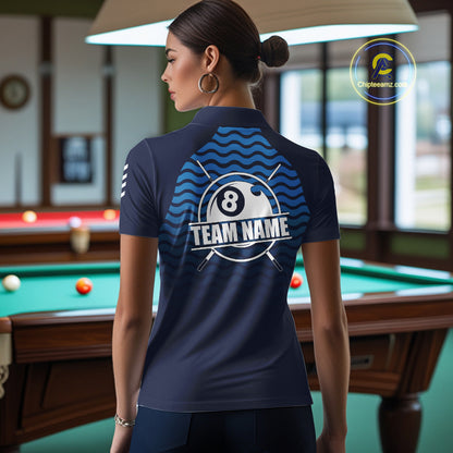 Blue 8 Ball Pool Billiard Jersey For Women Custom Polo & Quarter Zip Billiard Shirt For Team TDM6131