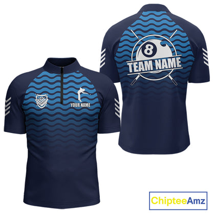 Blue 8 Ball Pool Billiard Jersey For Men Custom Polo & Quarter Zip Billiard Shirt For Team TDM6131