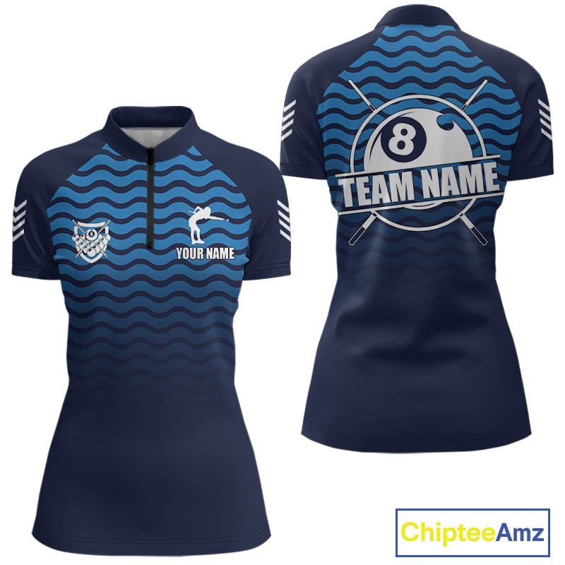 Blue 8 Ball Pool Billiard Jersey For Women Custom Polo & Quarter Zip Billiard Shirt For Team TDM6131