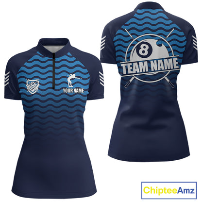Blue 8 Ball Pool Billiard Jersey For Women Custom Polo & Quarter Zip Billiard Shirt For Team TDM6131