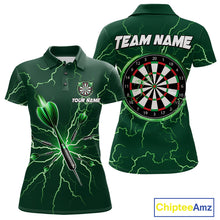 Load image into Gallery viewer, Green Darts Thunder Lightning 3D Dart Polo &amp; Quarter Zip Custom Dart Shirts For Women Dart Jersey TDM3033