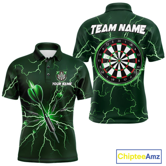 Green Darts Thunder Lightning 3D Dart Polo & Quarter Zip Custom Dart Shirts For Men Dart Jersey TDM3033