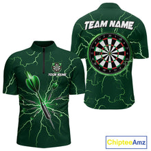 Load image into Gallery viewer, Green Darts Thunder Lightning 3D Dart Polo &amp; Quarter Zip Custom Dart Shirts For Men Dart Jersey TDM3033