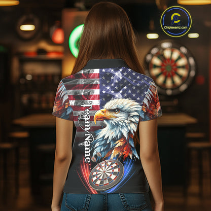 American Flag Smoke Eagle Darts Shirt For Women Custom Patriotic Darts Jersey Team Polo, 1/4 Zip TDM5256