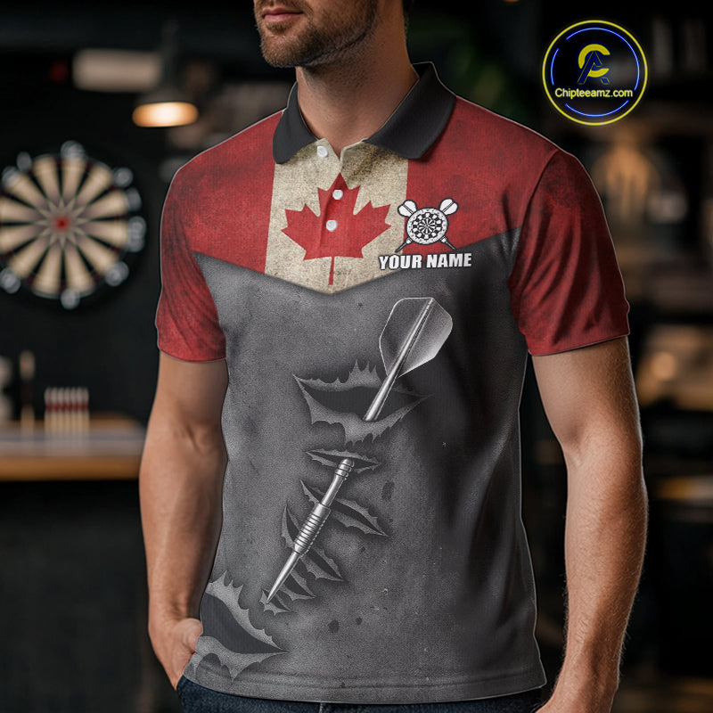 Personalized Canada Flag Steel Tip Dart Polo & 1/4 Zip For Men Custom Canada Darts Team Jersey TDM5261