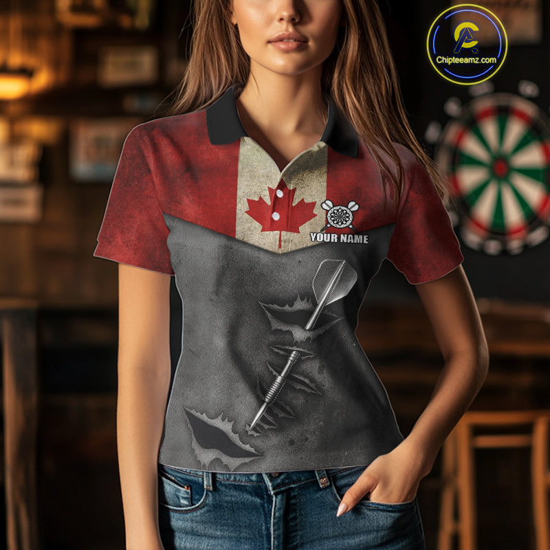Personalized Canada Flag Steel Tip Dart Polo & 1/4 Zip For Women Custom Canada Darts Team Jersey TDM5261