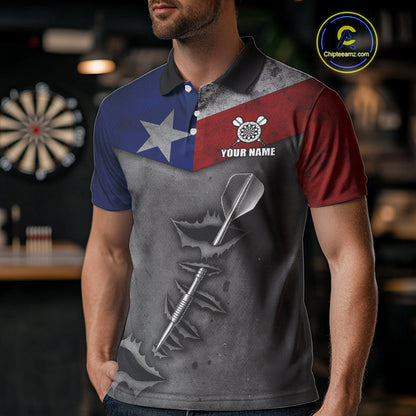 Personalized Texas Flag Steel Tip Dart Polo & 1/4 Zip For Men Custom Texas Darts Team Jersey TDM5262
