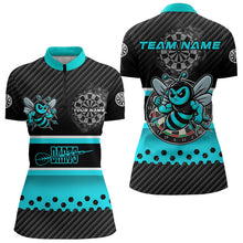 Load image into Gallery viewer, Black And Cyan Darts Bee Custom Name Darts Shirts For Women, Funny Darts Apparel, Best Darts Gifts TDM3264
