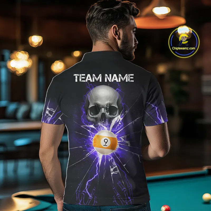Purple Billiard 8 Ball & 9 Ball Skull Pool Shirt For Men Custom Glass Break Billiard Team Jersey TDM5514