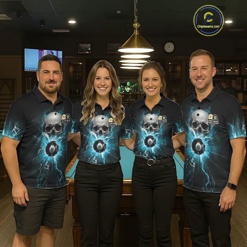 Turquoise Billiard 8 Ball & 9 Ball Skull Pool Shirt For Men Custom Glass Break Billiard Team Jersey TDM5515