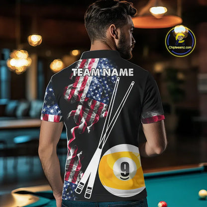 American Flag Smoke 8 Ball & 9 Ball Pool Billiard Shirt For Men Custom Patriotic Billiard Jersey TDM5517