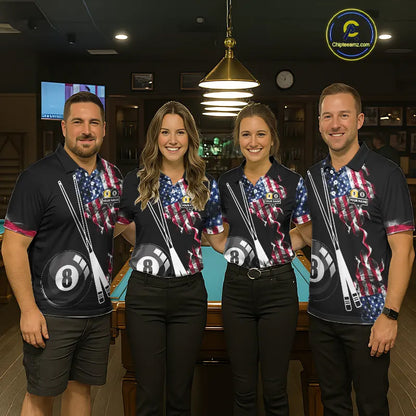 American Flag Smoke 8 Ball & 9 Ball Pool Billiard Shirt For Women Custom Patriotic Billiard Jersey TDM5517