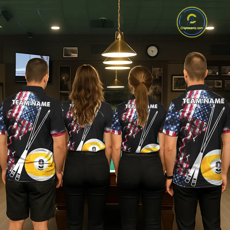American Flag Smoke 8 Ball & 9 Ball Pool Billiard Shirt For Women Custom Patriotic Billiard Jersey TDM5517