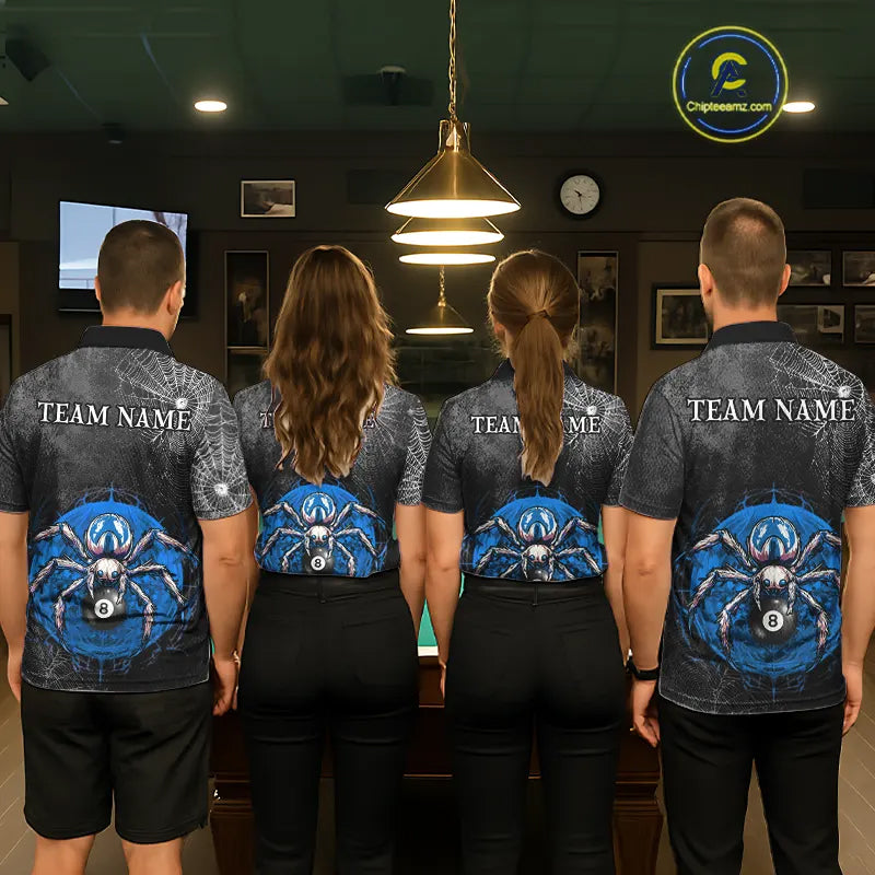 Personalized Grunge Spider Web 8 Ball Pool Billiard Shirt For Women, Billiard Team Jerseys |Blue TDM5518