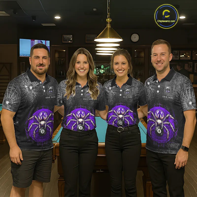 Personalized Grunge Spider Web 8 Ball Pool Billiard Shirt For Women, Billiard Team Jerseys |Purple TDM5519