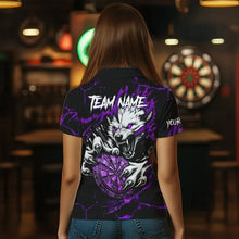 Load image into Gallery viewer, Personalized Wolf Lightning Darts Polo &amp; Quarter Zip Custom Dart Shirts For Women Darts Jersey |Purple TDM3611