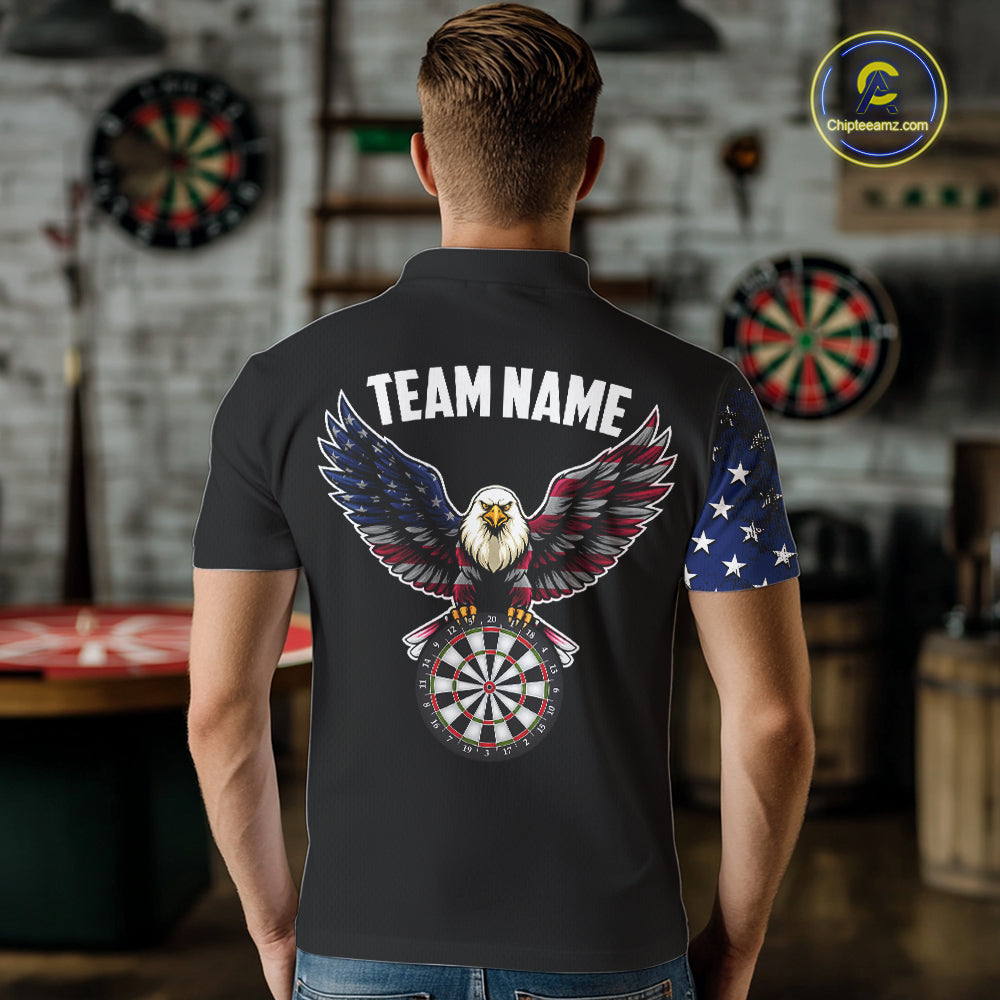 Vintage American Flag Eagle Darts Shirt For Men Custom Patriotic Darts Team Jersey Polo & 1/4 Zip TDM5968