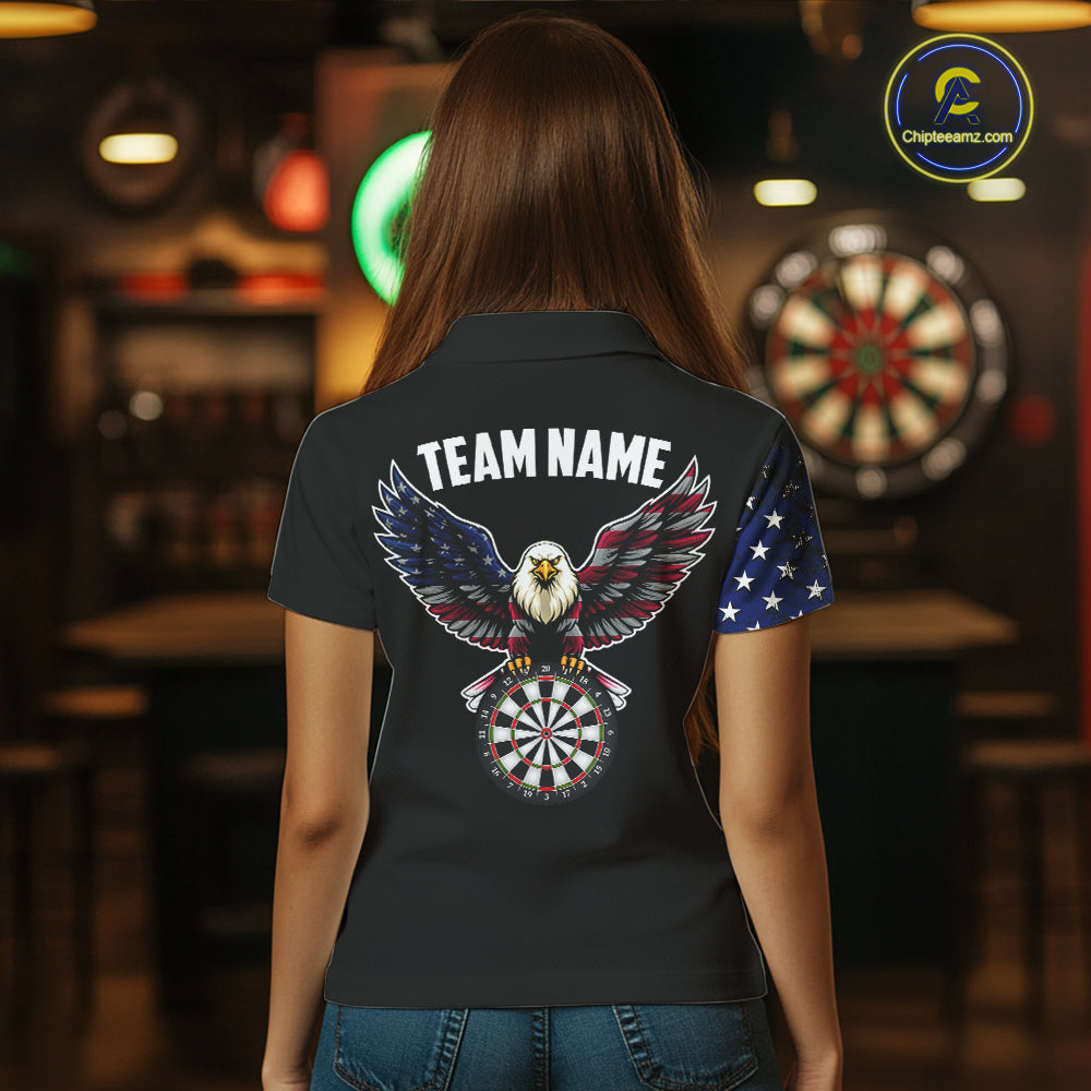 Vintage American Flag Eagle Darts Shirt For Women Custom Patriotic Darts Team Jersey Polo & 1/4 Zip TDM5968