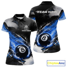 Load image into Gallery viewer, Custom Blue Flaming 8 Ball Pool Billiard Shirt For Women, Billiard Team Jersey Polo &amp; 1/4 Zip TDM6370