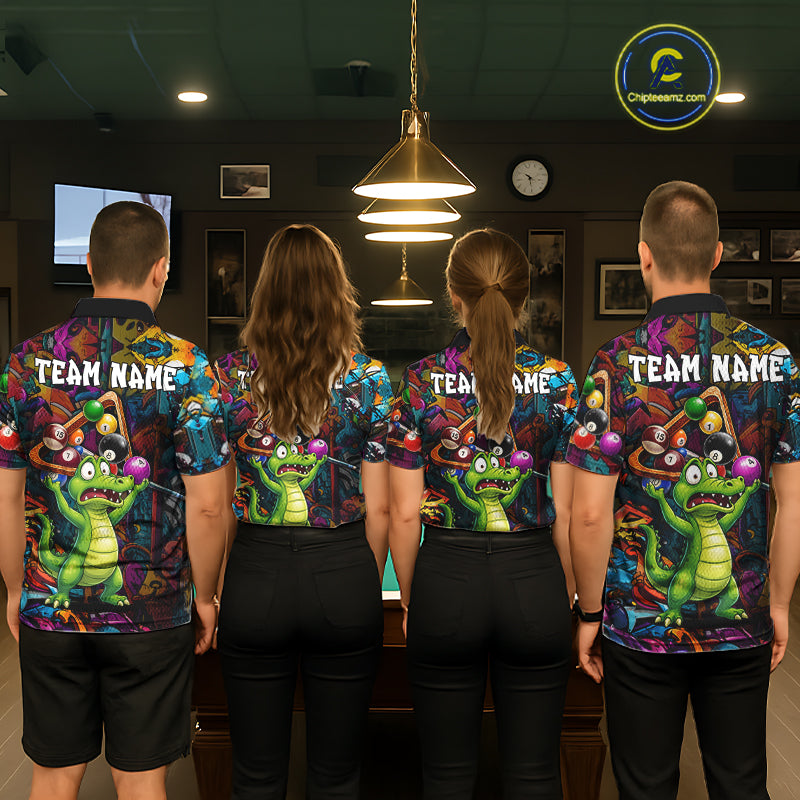 Colorful Billiard Jersey Custom Funny Dinosaur Graffiti Billiard Polo & Quarter Zip Shirts For Women TDM6566