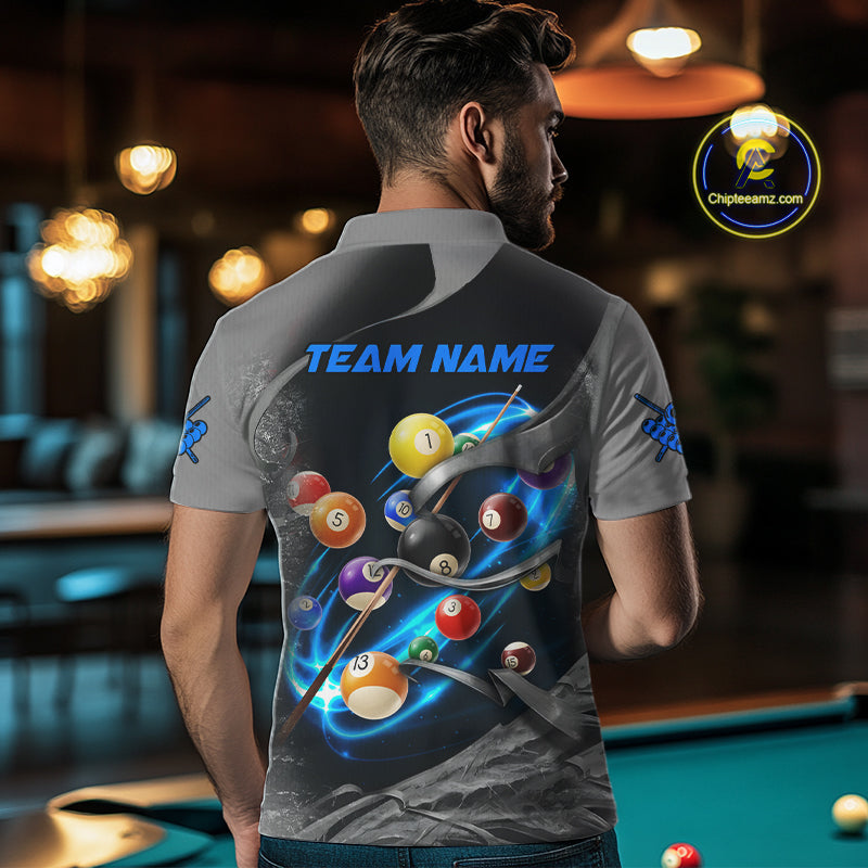 Personalized Panther Lightning 3D Billiard Balls Pool Shirts For Men, Billiard League Jerseys |Blue TDM2790