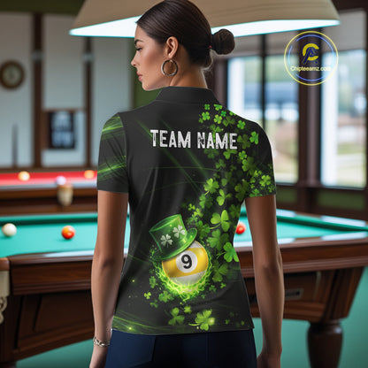 Green Luckiest Shamrock 8 & 9 Ball Billiard Shirt For Women Custom St Patrick Day Pool Team Jersey TDM5780