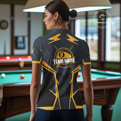9 Ball Billiard Jerseys For Women Custom Polo & Quarter-Zip Billiard Team Shirts, 9 Ball Pool Shirt TDM3615