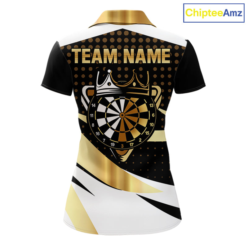 Black And Gold Dartboard Crown Darts Shirt For Women Custom Darts Jersey Team Polo & Quarter Zip TDM6375