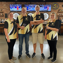 Load image into Gallery viewer, Black And Gold Dartboard Crown Darts Shirt For Men Custom Darts Jersey Team Polo &amp; Quarter Zip TDM6375