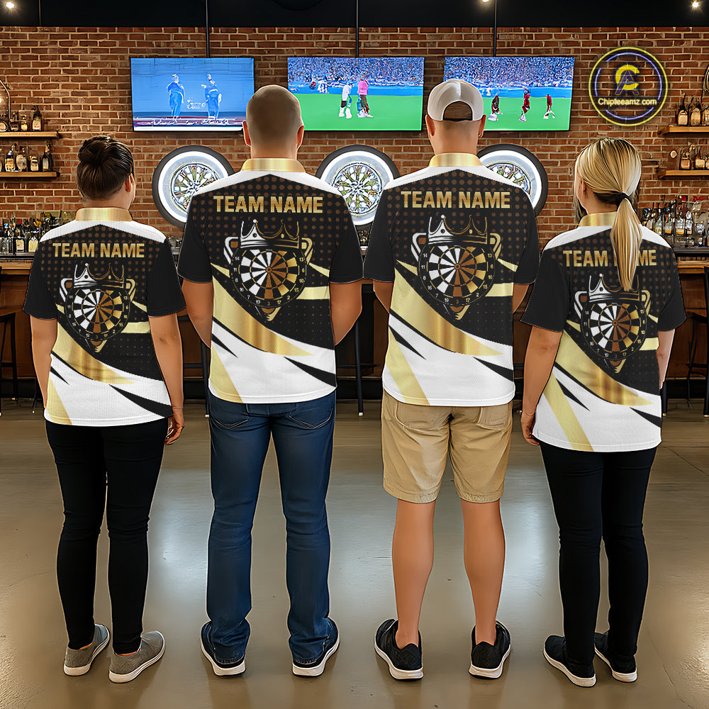 Black And Gold Dartboard Crown Darts Shirt For Men Custom Darts Jersey Team Polo & Quarter Zip TDM6375