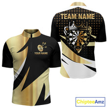 Load image into Gallery viewer, Black And Gold Dartboard Crown Darts Shirt For Men Custom Darts Jersey Team Polo &amp; Quarter Zip TDM6375