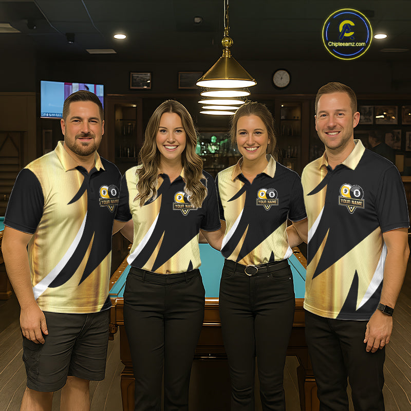 Personalized Billiard 8 Ball & 9 Ball Pool Polo, 1/4 Zip For Women Custom Team Billiard Jersey |Gold TDM6376