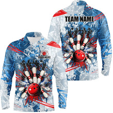 Load image into Gallery viewer, Blue camo Men Bowling Polo, Quarter Zip Shirts Custom bowling team league jerseys, gift for bowlers NQS7869