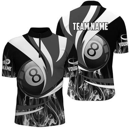 Personalized Black Grey 8 Ball Pool Fire Smoke Billiard Shirts For Men, 8 Ball Billiard Team Jersey TDM2302