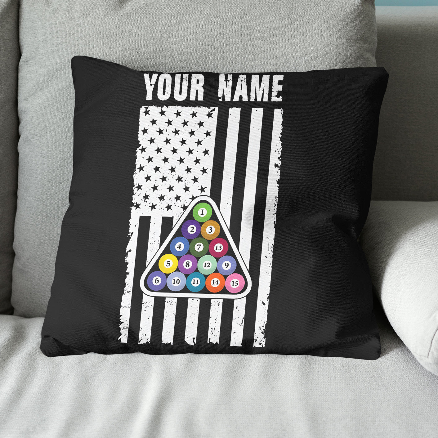 Custom Black White American Flag Billiard Pillow, Patriotic Pillow Gifts TDM0792