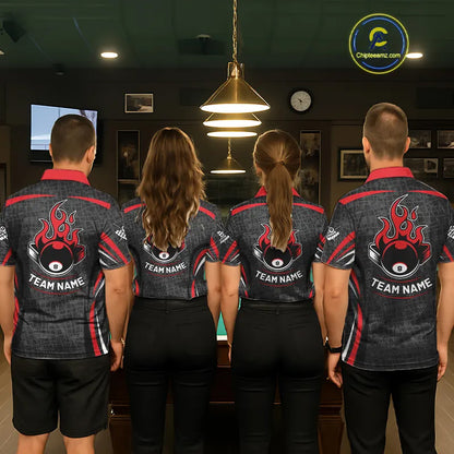 Black And Red 8 Ball Flame Billiard Shirt For Women Custom Pool Team Shirt, Billiard Jersey TDM5790