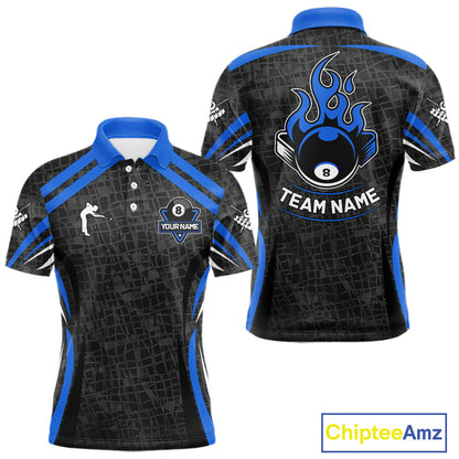 Black And Blue 8 Ball Flame Billiard Shirt For Men Custom Pool Team Shirt, Billiard Jersey TDM5791