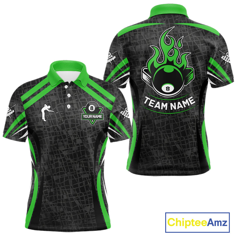 Black And Green 8 Ball Flame Billiard Shirt For Men Custom Pool Team Shirt, Billiard Jersey TDM5792